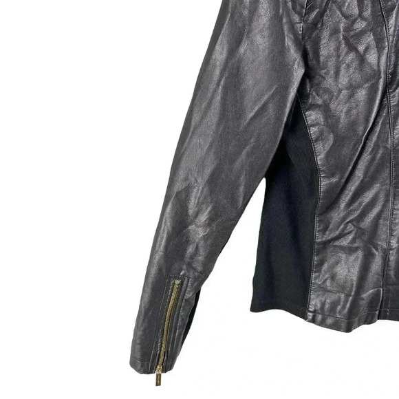Calvin Klein Size 8 Vegan Black leather jacket gold hardware Asymmetrical Lined - Picture 6 of 16